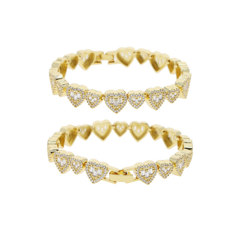 Luxe Iced Heart Tennis Bracelet (Gold / Silver)