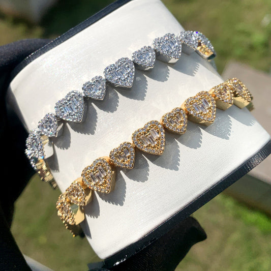 Luxe Iced Heart Tennis Bracelet (Gold / Silver)