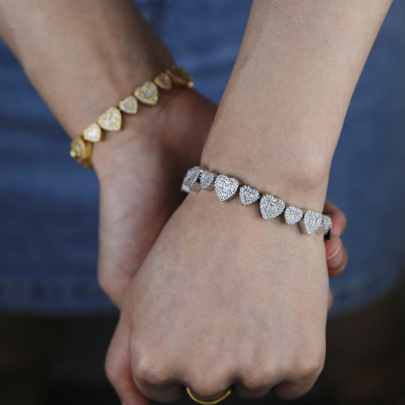 Luxe Iced Heart Tennis Bracelet (Gold / Silver)