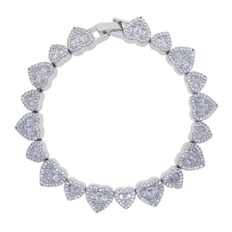 Luxe Iced Heart Tennis Bracelet (Gold / Silver)