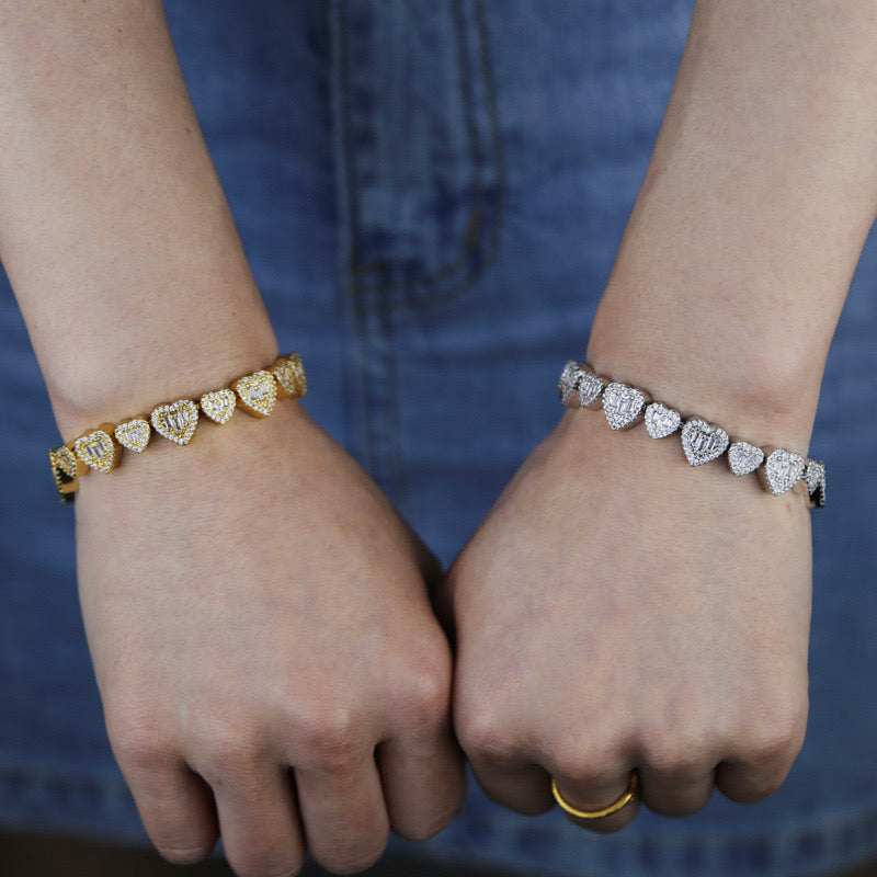 Luxe Iced Heart Tennis Bracelet (Gold / Silver)