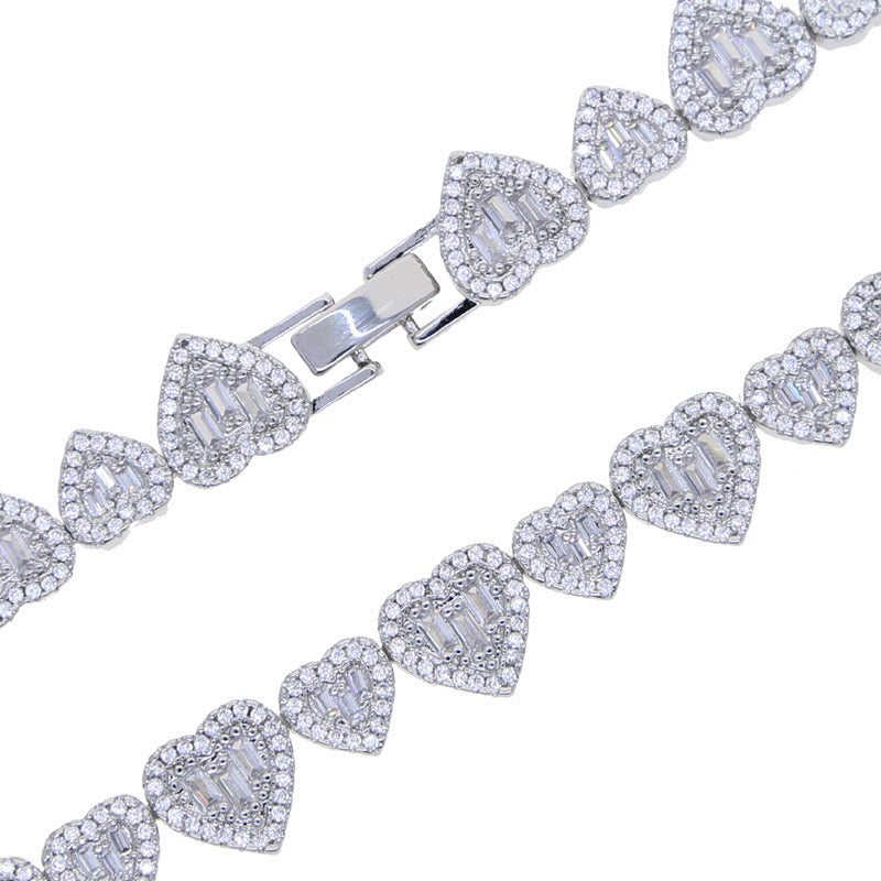 Luxe Iced Heart Tennis Bracelet (Gold / Silver)