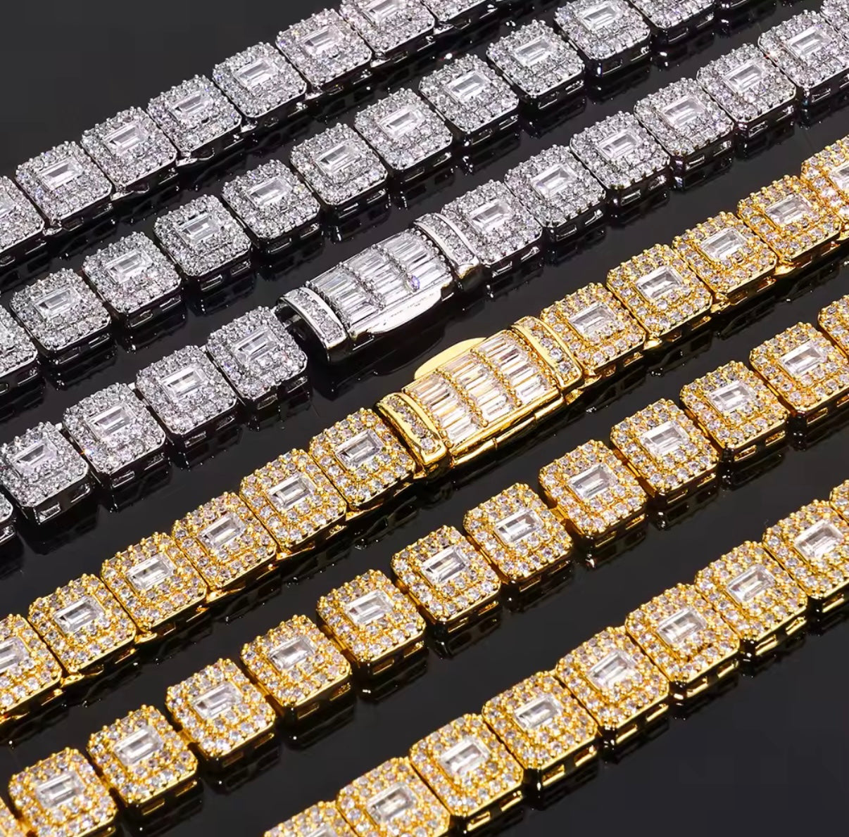 Iced Baguette Link Tennis Chain / Bracelet