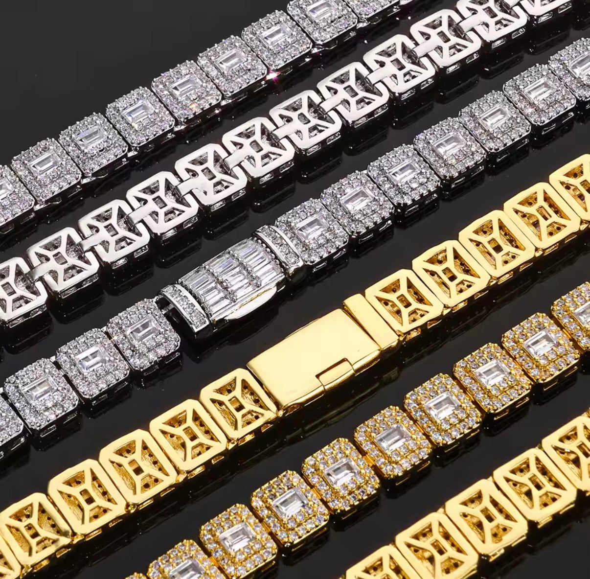 Iced Baguette Link Tennis Chain / Bracelet